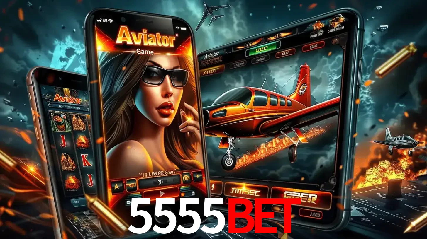 O popular jogo de apostas Aviator exibido em vários celulares e tablets, mostrando a interface emocionante e a ação de voo disponíveis para jogar agora no 5555BET.