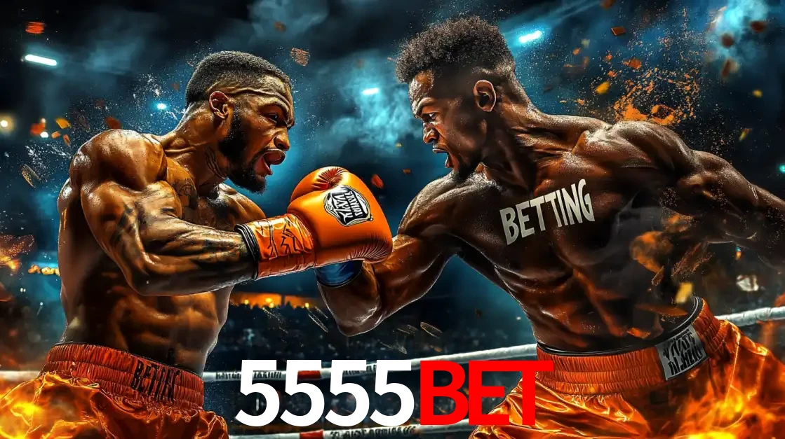 Dois boxeadores em uma luta intensa e explosiva, representando a adrenalina e as oportunidades de apostas em esportes de combate disponíveis na plataforma 5555BET.
