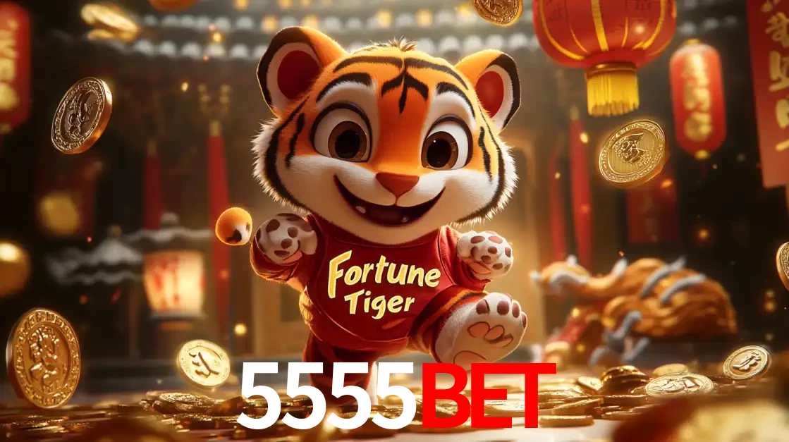 O alegre personagem do Fortune Tiger correndo sobre um caminho de moedas de ouro, simbolizando os grandes prêmios e a diversão do popular jogo de slot do 5555BET.