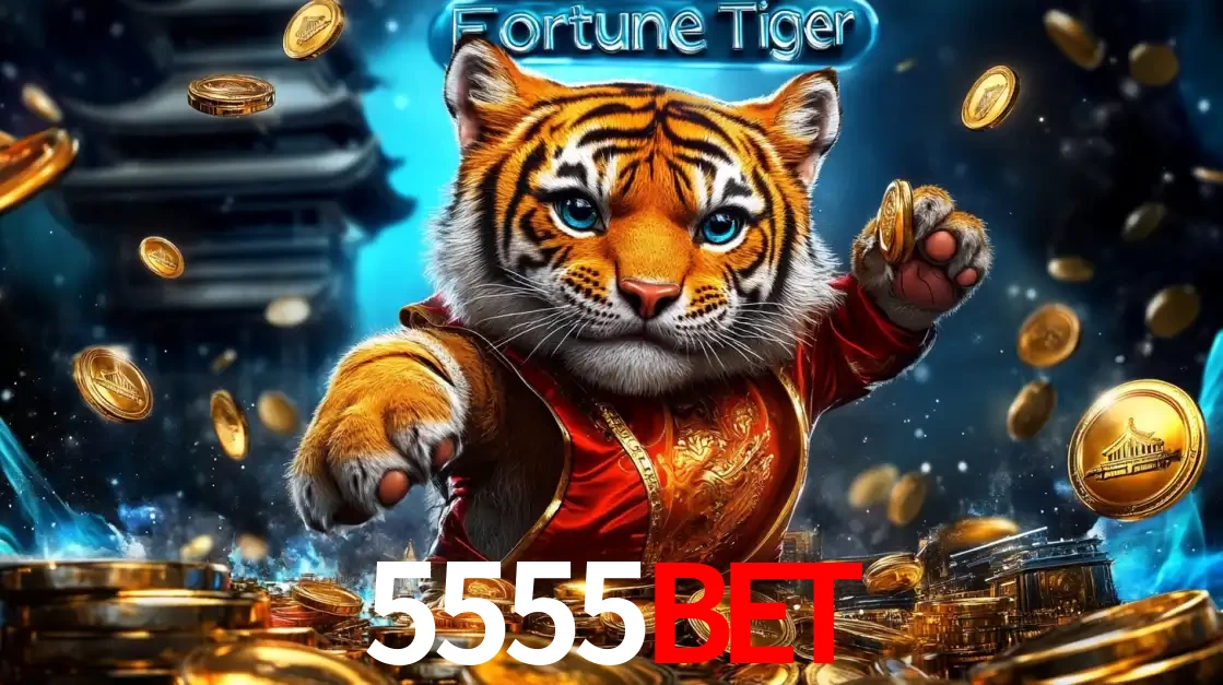 Imagem promocional do jogo de slot Fortune Tiger, com um tigre majestoso em traje tradicional cercado por uma fortuna em moedas de ouro, disponível agora no cassino 5555BET.